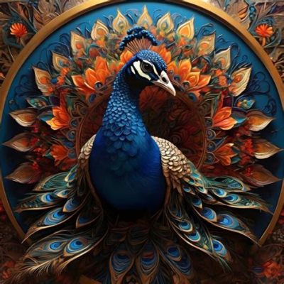  The Dancing Peacock,  A Symphony in Sapphire and Scarlet